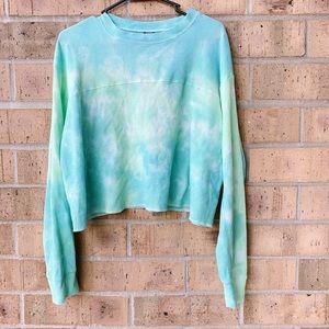 Wild Fable Waffle Knit Tie Dye Thermal Top (Blue, green, and white)